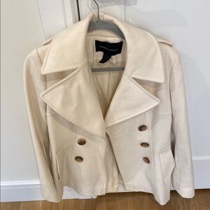 Moda International Cream Pea Coat with Notched Lapel and Cropped Design